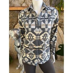 Woolrich Flannel Aztec Print Button Down Gray White Long Sleeve Shirt Size XS